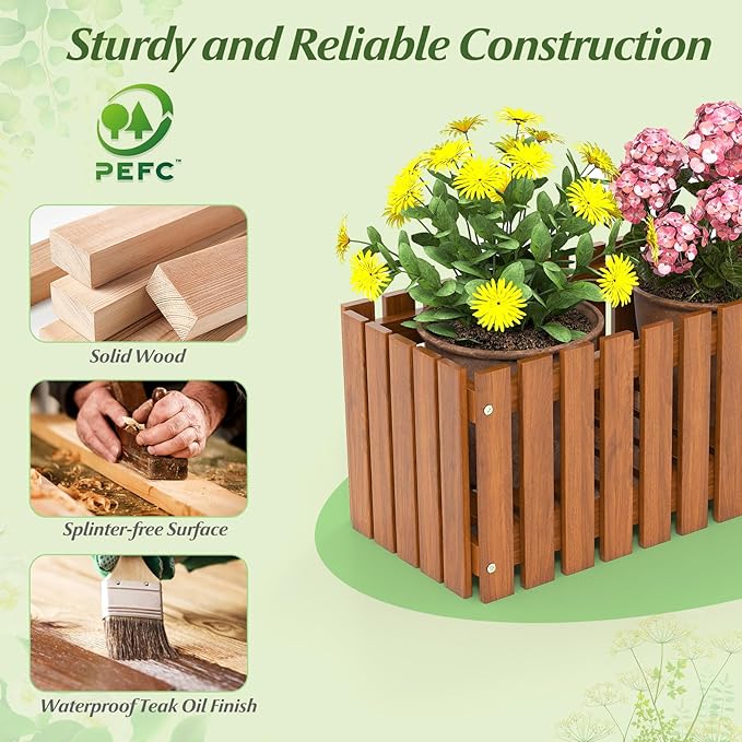 HAPPYGRILL Slat Style Planter Box Wood Raised Garden Bed for Flower Vegetable Rectangular Plant Container for Flowerpot Potted Plant Indoor Outdoor Flower Box for Patio Porch Yard Balcony (1)