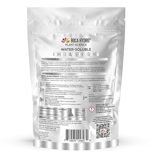 Chelated Iron EDTA 14% Water Soluble Plant Food for All Plants Vegetables Flowers and Trees. (1 Lb)