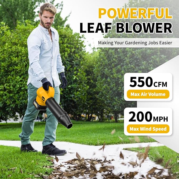 Leaf Blower Cordless with 2 x 4.0Ah Battery and Charger Battery Powered Cordless Leaf Blower with 3 Tubes Lightweight Handheld Small Leaf Blowers for Lawn Care Patio Yard Dust(Yellow)