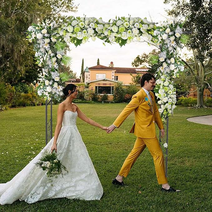 Garden Arch Trellis 7FT Wedding Arch Backdrop StandMetal Garden Arbor Trellis for Plant Climbing Outdoor Plant Arch with Anchored Pile Flower Arch Stand Balloon DecorArchway Pergola