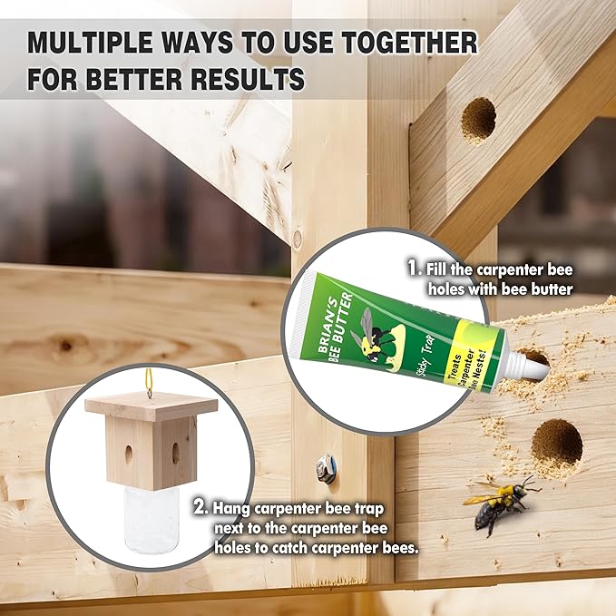 2 PCS Wood Carpenter Bee Trap for Outside - Best Bee Trap - Nature Hanging Carpenter Bee Traps Plastic Jar Outdoor - Insect Traps