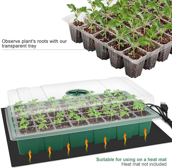 MIXC Seedling Trays Seed Starter Tray 10-Pack Mini Propagator Plant Grow Kit Greenhouse with Humidity Vented Domes and Base for Seeds' Starting (40 Cells Per Tray Total 400 Cells) Green