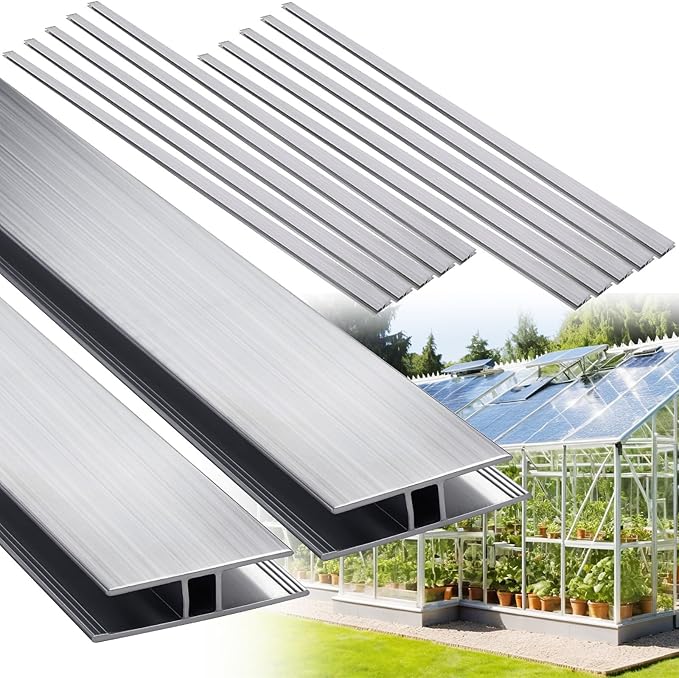 Duraaamo 10 Pcs 4 ft Aluminum H Connector Greenhouse Panels Fits 4 mm Polycarbonate Greenhouse Connector Silver H Channel Roofing Accessories Join 2 Pieces of Panels Together Prevent Dust Rain