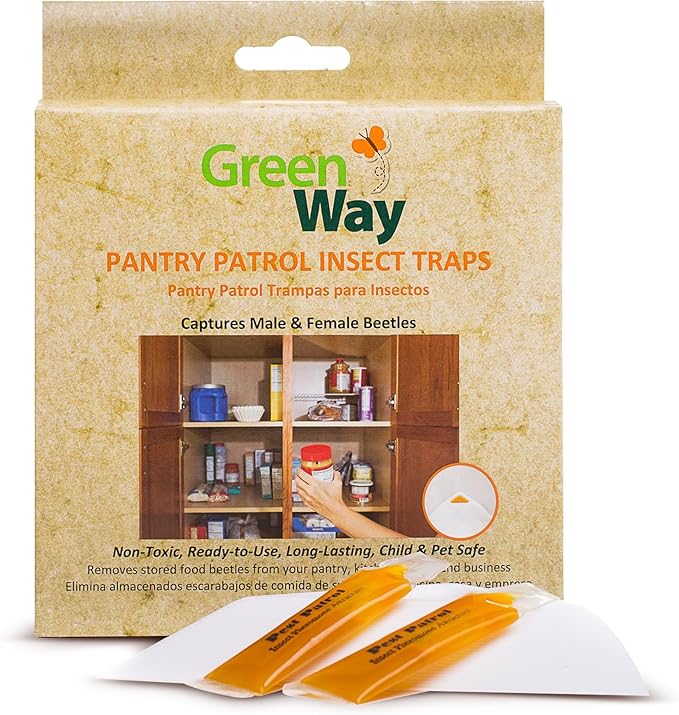 Greenway Pantry Patrol Traps Non-Toxic Pantry Moth and Insect Control Gel-Based for Flour Beetles Grain Storage and Kitchen Use 2 Packs (Includes 4 Traps and 4 Lures)