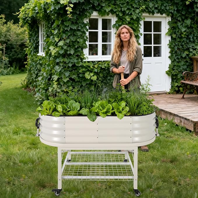 Galvanized Raised Garden Bed Kit with Cover Heavy-Duty Modular Metal Planter Raised Beds for Vegetables with Tool-Assisted Simple Assembly Reinforced Panels &amp Optimal Drainage