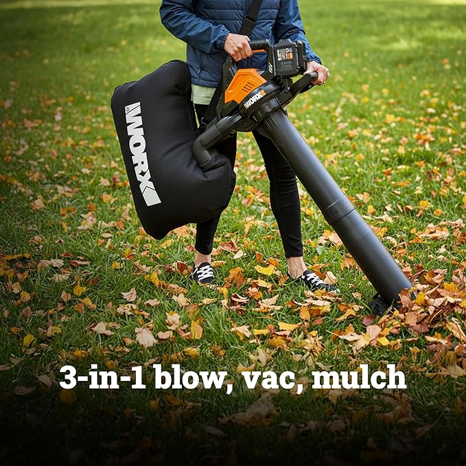 WORX Cordless Leaf Blower 3 in 1 Blowers for Lawn Care with Leaf Vacuum &amp Leaf Mulcher Electric Blower with Brushless Motor &amp 2 Speed Control Batteries &amp Charger Not Included WG583.9