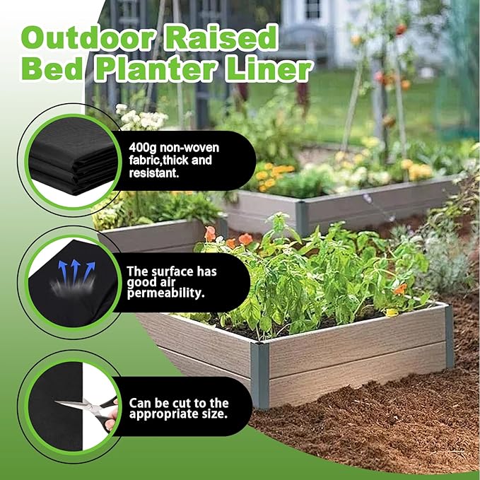 2 Pack Raised Garden Bed Liner Raised Garden Bed Liner Non Woven Fabric Planter Liner for Greenhouse Vegetable Gardening Cuttable Plant Liner with Soil Containment &amp Water Drainage