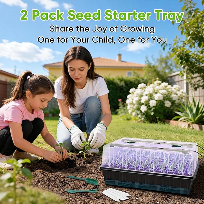 BlumWay 120-Cell Self-Watering Seed Starter Tray with Grow Light 1-24H Timer Seed Starter Kit with 4.02 Humidity Dome Seedling Tray for Indoor Plant Starter Plant Germination Trays-Black