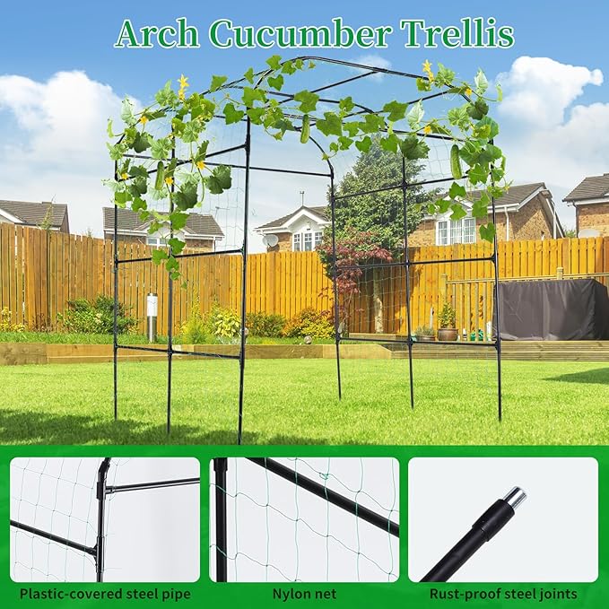 Garden Arch Trellis for Climbing Plants Outdoor Cucumber Trellis for Raised Bed Grape Vine Tomato Bean Tall Vegetable U Frame Plant Support Black