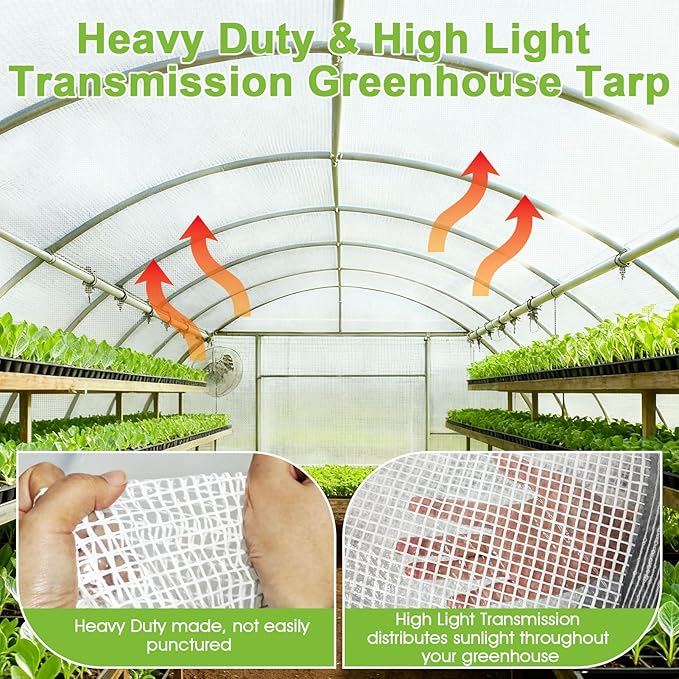 16 Mil Clear Plastic Tarps Heavy Duty Waterproof 20x30 FTGreen House Plastic Covering SheetingUV Resistant Greenhouse Cover Clear Tarp with Grommets for GardenFarmsNurseryChicken Coop Winter Wrap