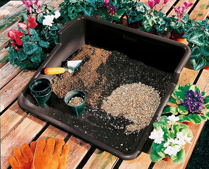 Tidy Tray Durable One Piece Potting Tray for Mixing Growing and Potting 24.5”x22”x8” (Black)