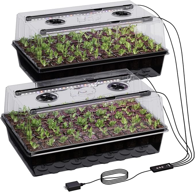 120-Cell Self-Watering Seed Starter Tray with Grow Light Seed Starter Kit with 4.07” Humidity Dome Indoor Seedling Starter Tray Seed Starting Trays for Plant Germination Seeds Growing