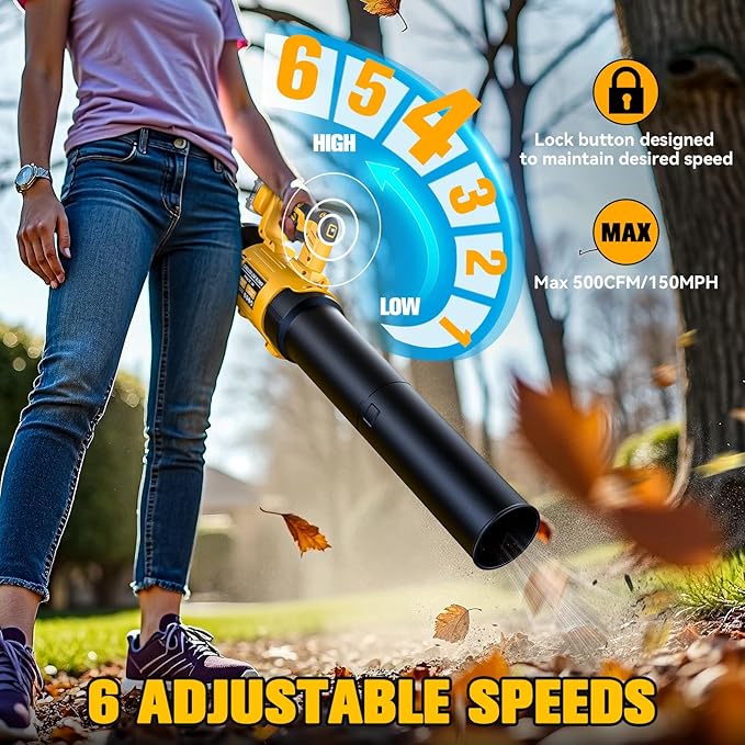 LIVOWALNY Cordless Leaf Blower Compatible with Dewalt 20V Battery Electric Leaf Blowers with 6 Speed Modes 500CFM 150MPH Lightweight Powered Leaf Blower for Patio Garden Cleaning (No Battery)