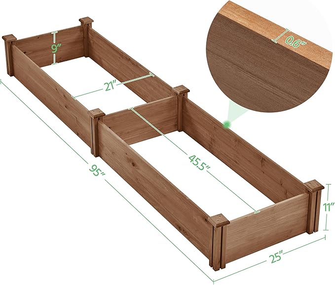 Yaheetech 8x2ft Wooden Horticulture Raised Garden Bed Divisible Elevated Planting Planter Box for Flowers/Vegetables in Backyard/Patio Outdoor Dark Brown 95 x 25 x 11in