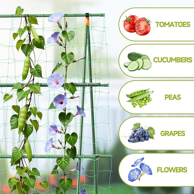 HIRALIY A Frame Cucumber Trellis for Climbing Plants Outdoor 57 x 31 Heavy Duty Metal Garden Trellis Rustproof Plant Support for Tomato Grape Bean Raised Bed and Vegetable Gardens Green