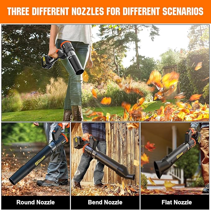 Electric Leaf Blower Cordless -850CFM 250+MPH 3000W Brushless Leaf Blower with 2×6.0Ah Batteries 180° Rotatable 2-in-1 Handheld Blower 3-Speed for Lawn Care/Yard/Car/Patio