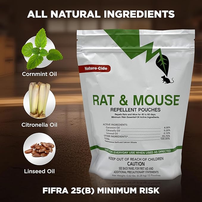 Nature-Cide Rat &amp Mouse Pouches - Plant-Based Formula for Indoor &amp Enclosed Spaces - Fresh Mint Aroma 45-60 Day Use - 25 sq ft Coverage per Pouch (Pack of 48)