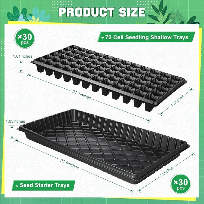 Vesici 60 Pack Seed Starter Trays and 72-Cell Plug Trays Sturdy Plastic Seedling Nursery Bundle for Microgreens 1020 Tray Germination Plant Propagation and Seed Starting &amp Transplanting