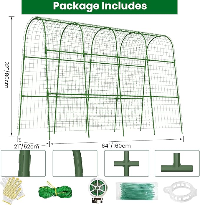 Cucumber Trellis for Raised Bed 64 L x 48 H U-Shape Garden Trellis for Climbing Plants Outdoor Metal Arch Trellis for Vegetables Plant Support for Tomato Pea Zucchini Grape Flowers