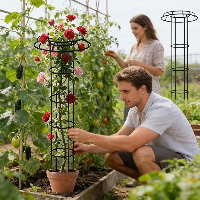 Vertical Garden Trellis All Weather Climbing Frame 6 Foot Umbrella Shape Trellis with Sturdy Base Outdoor Plant Support Vine with Decorative Style Climbing Plant Accessory for Balcony
