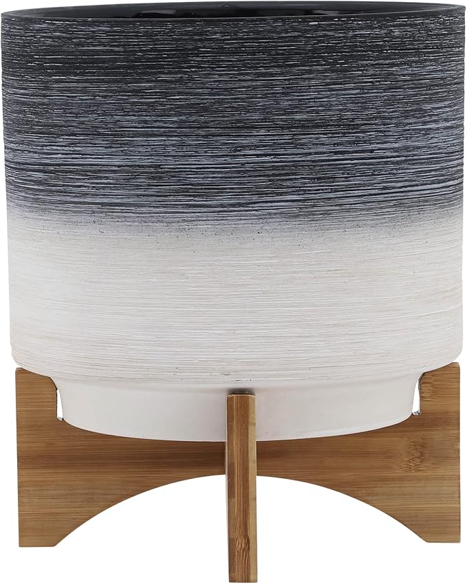 10 Planter ON Wooden Stand Gray