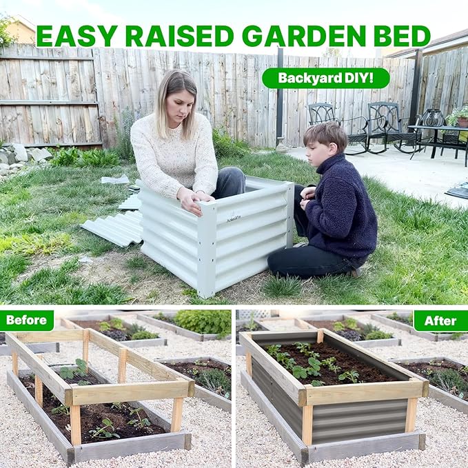 ANLEOLIFE 8-Pack 24 Inch Raised Garden Bed Support Rods Reinforcement Stabilizer Bracing Kit with Connector Studs &amp Screws to Prevent Bowing in Raised Garden Beds Quartz Grey