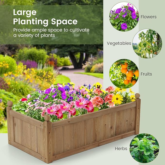 S AFSTAR Wooden Raised Garden Bed 46 L x 24 W x 16 H Outdoor Rectangular Planter Box W/ 4 Corner Drainage Raised Bed for Vegetable Fruit Flower Herb Planter Container for Patio Garden Lawn Yard