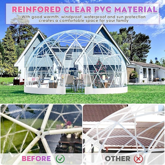 Garden Dome Tent 9.6/12/15 ft Outdoor Clear Bubble Tent for 2-8 Person All-Weather Geodesic Dome Greenhouse with Window &amp Door PVC Transparent Tent for Patio Camping Party