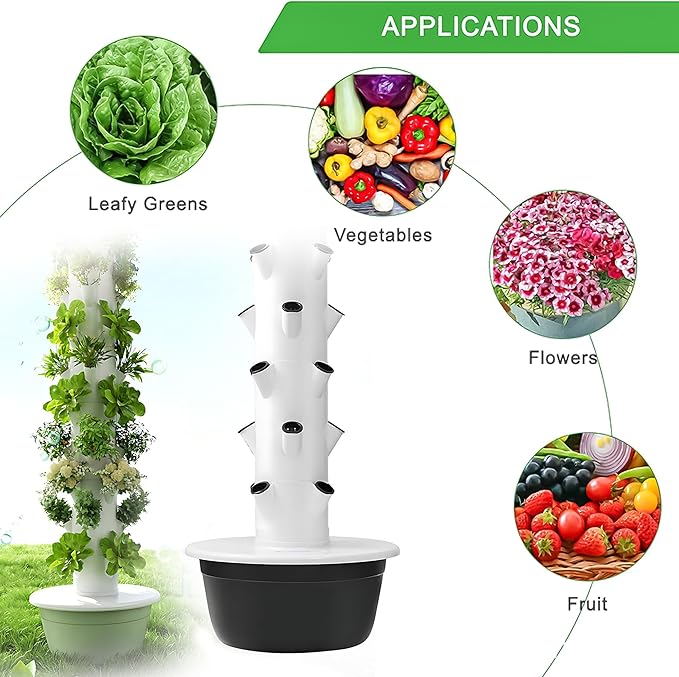 5/7/9-Tier Vertical Hydroponic Growing System - Space Saving Indoor Herb Garden Kit for 20-36 Plants Soilless Aeroponic Tower for Lettuce Basil Strawberries (Black 7-Layer Grower)