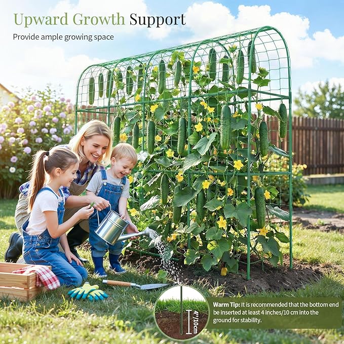 Housolution Cucumber Trellis for Raised Bed 67×48 U-Shape Garden Trellis for Climbing Plants Outdoors with 2×3m Net for Tomato Squash Zucchini Peas Beans Grape Fruit Flowers Green