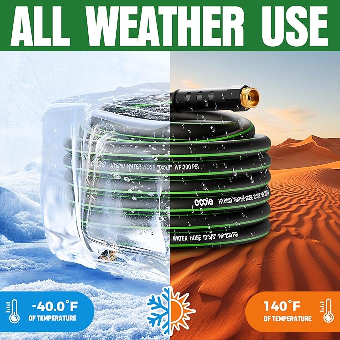 Heavy Duty Garden Hose 50ft NON-EXPANDABLE Flexible Water Hose Kink Resistant Lightweight Hybrid Hose Leakproof Hose Male to Female Fittings