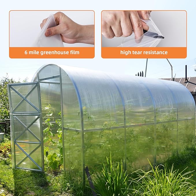 10FTx25 FT Greenhouse Plastic Sheeting 6 Mil Thickness Clear Greenhouse Polyethylene Film UV Resistant Replacement Cover Hoop House Plastic Cover for Farming Gardening