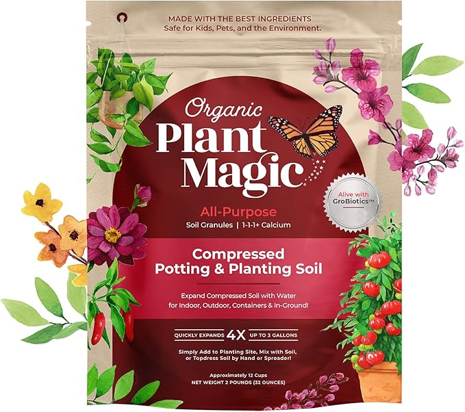 Compressed Organic Potting Soil for Garden Plants &amp Vegetables - Expands 4x When Mixed with Water - Indoor or Outdoor Use - Plant Food Mix Derived from Natural Coconut Coir &amp Worm Castings Fe