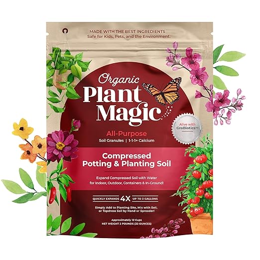 Organic Plant Magic Compressed Organic Potting Soil for Garden Plants &amp Vegetables + Truly Organic™ Slow Release Granular Fertilizer