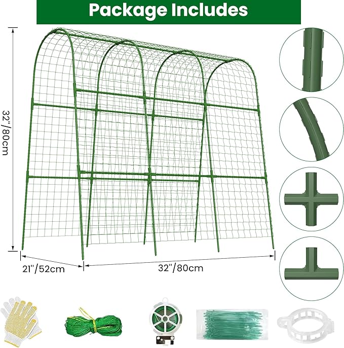 Cucumber Trellis for Raised Bed 48 L x 48 H U-Shape Garden Trellis for Climbing Plants Outdoor Metal Arch Trellis for Vegetables Plant Support for Tomato Pea Zucchini Grape Flowers