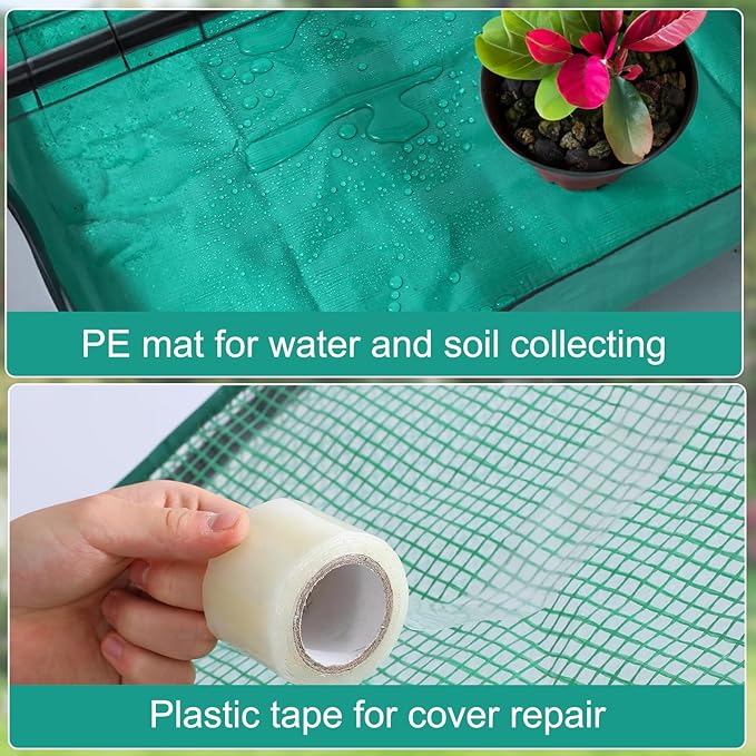 Mini Greenhouse for Indoor Outdoor 5 Tier Shelves Rack Small Green House Heavy Duty with Waterproof Mat Portable Plants Seedling Supplies Durable PE Plastic Cover with Tape Gardening Gifts