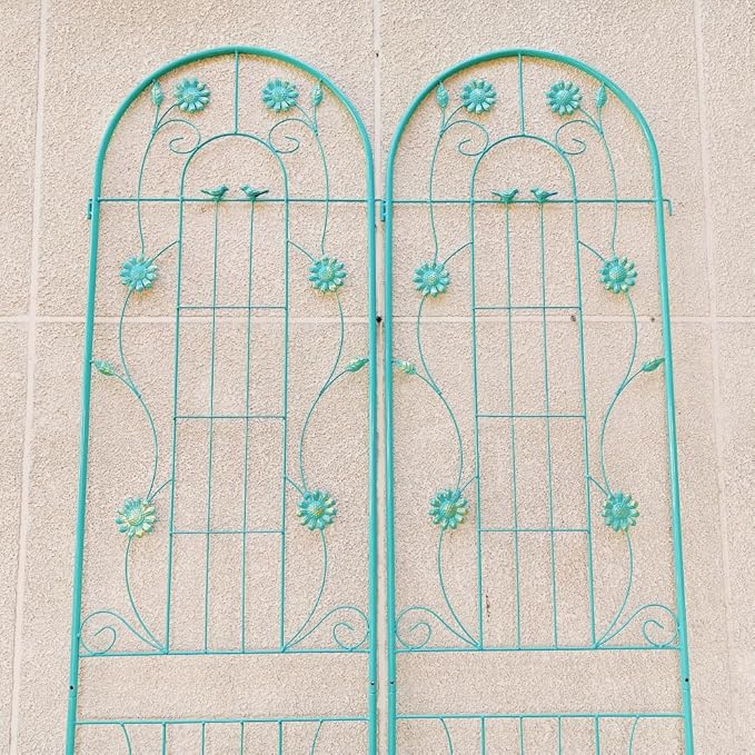 Sturdy Metal Garden Trellis for Climbing Plants – Rust-Resistant Outdoor Plant Support with Decorative Lattice Design (4 Pack-Green)