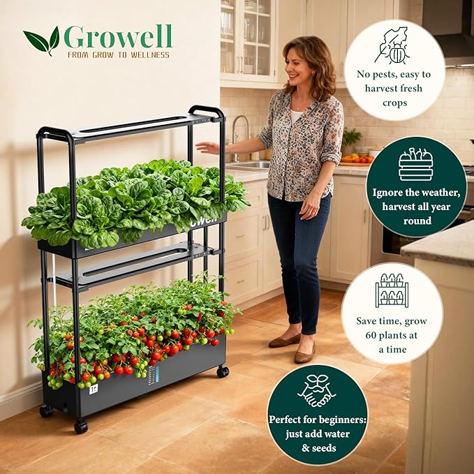 60-Pod Hydroponics Growing System Large Vertical Hydroponic Garden with Smart Full-Spectrum Grow Lights Auto Circulating Water Mobile Indoor Gardening System for Herbs Vegetables &amp Fruits