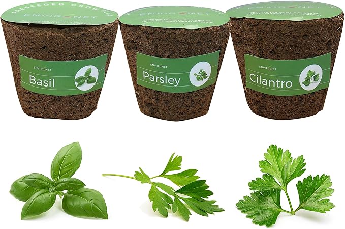 3 Inches Preseeded Herb Seeds Starter Plug for Soil and Hydroponic Applications Seeds Starter Sponge Pod Replacement for Hydroponic Garden kit 3 Pack(Basil Parsley Cilantro)
