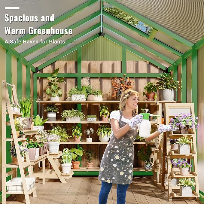 6x8 FT Greenhouse Greenhouse for Outdoors Polycarbonate Greenhouses with Quick Setup Aluminum Frame and Roof Vent Lockable Door for Backyard Green Houses for Outside Garden Backyard Patio
