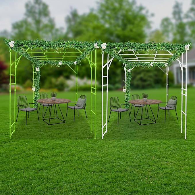 Plant Climbing Stand 9.8x6.6x7.5ft Large Outdoor Plant Trellis for Climbing Plants Heavy Duty Steel Garden Arch with Anti-Slip Feet for Tomatoes Cucumbers Flowers (Green+White)