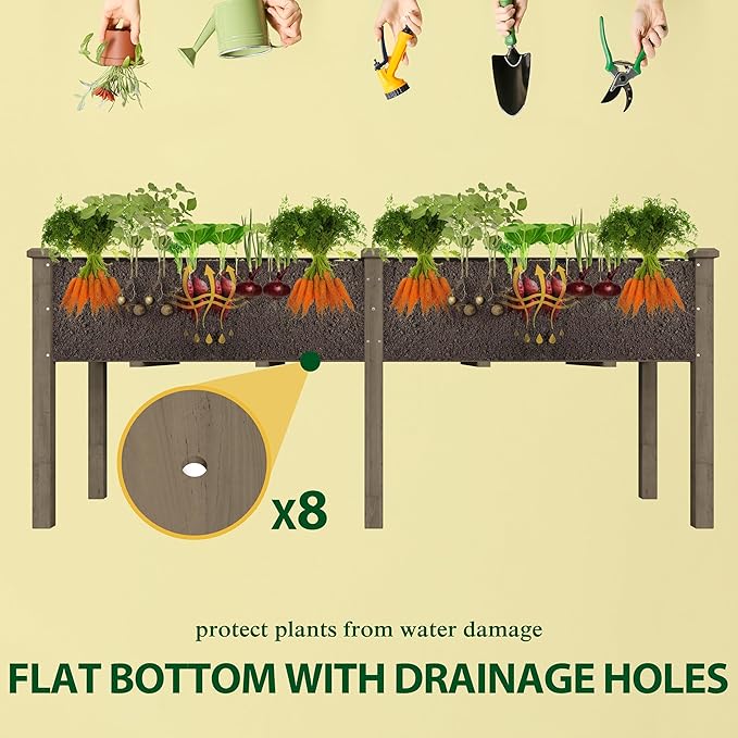 BlueWish 72''L x 23''W x 30''H Outdoor Cedar Garden Bed Raised Garden Bed with 8 Drainage Holes &amp 6 Legs Elevated Planter Boxes for Gardening Vegetable Flower 661lbs Capacity Brown