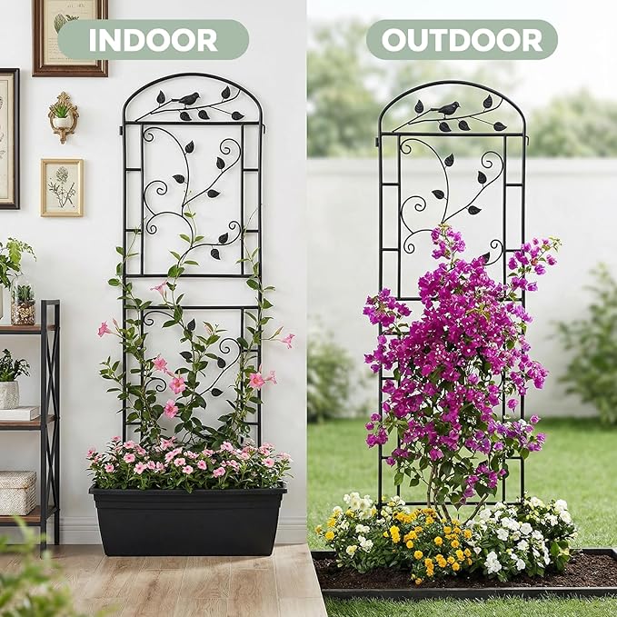 Garden Trellis for Climbing Plants 2 Pack 71x20 in Metal Lattice Panel with Black Coating Tall Climbing Support for Rose Vines Clematis Flowers Vegetables Fruits - Plant Trellis Outdoor