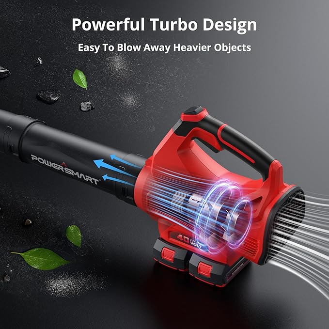 PowerSmart 40V Cordless Leaf Blower 450CFM 130MPH Performance with 2PCS 2.0Ah Batteries &amp Chargers Included for Patio Cleaning Lawn Care Blowing Leaves and Dust