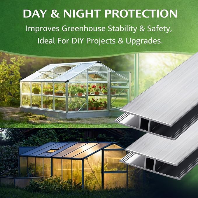 Duraaamo 10 Pcs 4 ft Aluminum H Connector Greenhouse Panels Fits 10 mm Polycarbonate Greenhouse Connector Silver H Channel Roofing Accessories Join 2 Pieces of Panels Together Prevent Dust Rain