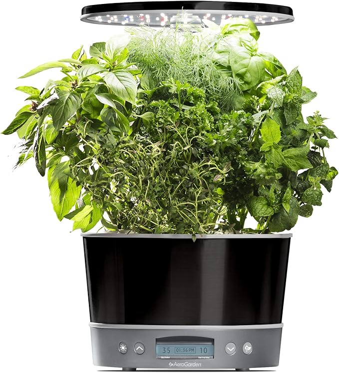 AeroGarden Harvest Elite 360 Indoor Garden Hydroponic System with LED Grow Light and Herb Kit Holds up to 6 Pods Platinum