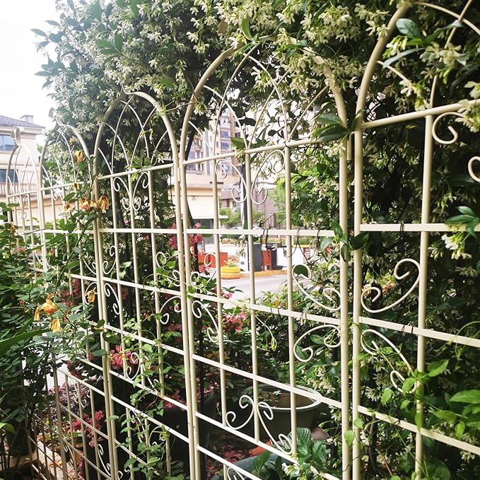 4 Pack Metal Garden Trellis 86.7 X 19.7 Rust-Resistant Trellis for Climbing Plants Outdoor Flower Support Cream White Iron Durable Outdoor Garden Use Durable Outdoor Garden Use