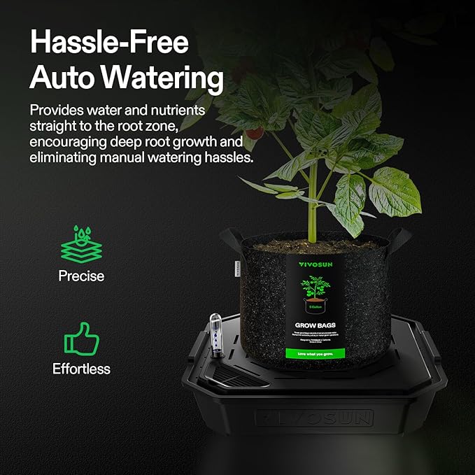 VIVOSUN 8-Pack FlexFeed Self-Watering Pots Auto Irrigation Fabric Pot Base with Water Meter &amp Maintenance Window for Use Indoors/Outdoors in Grow Tents Greenhouses Gardens