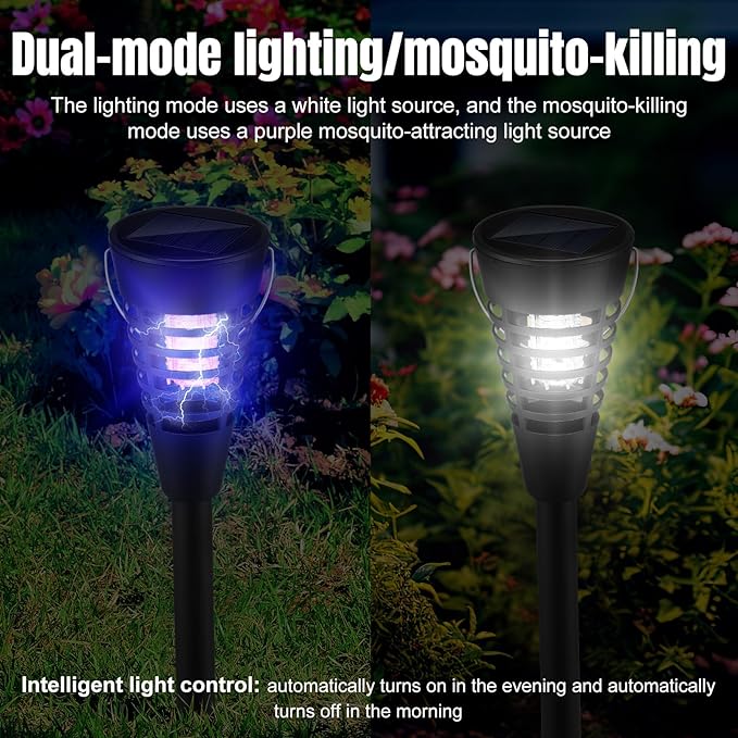 Qualirey 4 Pack Solar Bug Zapper &amp Mosquito Killer Outdoor Waterproof Cone-Shaped LED Light Mosquito Repellent for Patio Garden Yard Camping - Hanging/Insertion Design (White &amp Purple Light