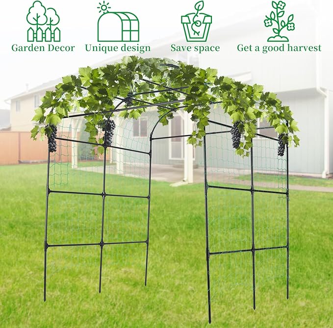 Garden Arch Trellis for Climbing Plants Outdoor Cucumber Trellis for Raised Bed Grape Vine Tomato Bean Tall Vegetable U Frame Plant Support Black